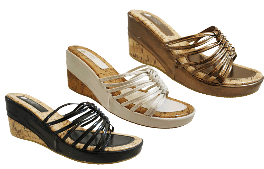 Ladies Womens Cork Wedge Mule Strappy Sandals Mules Beach Summer Shoes