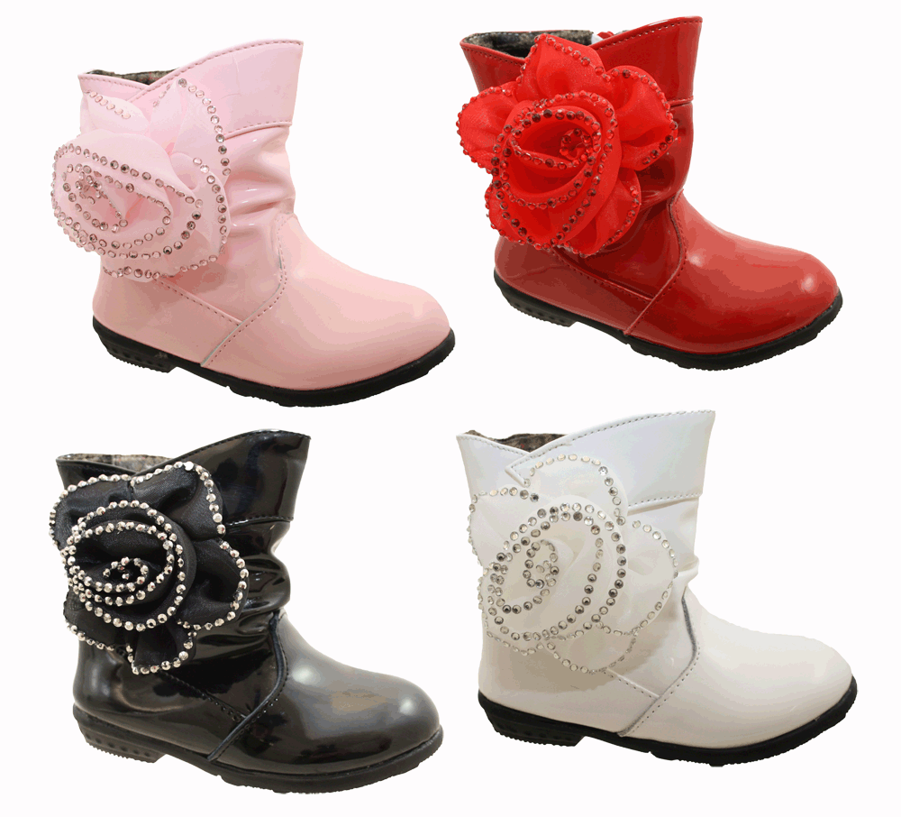 Toddler Infant Baby Girls Patent Leather Winter Warm Lining Party Ankle