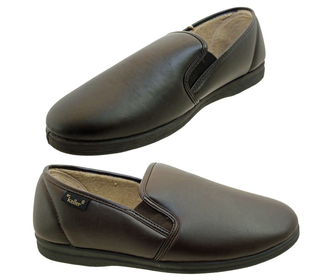 Dr Keller Mens Faux Leather Twin Gusset Slippers Good Soles Size 6 7 8 ...
