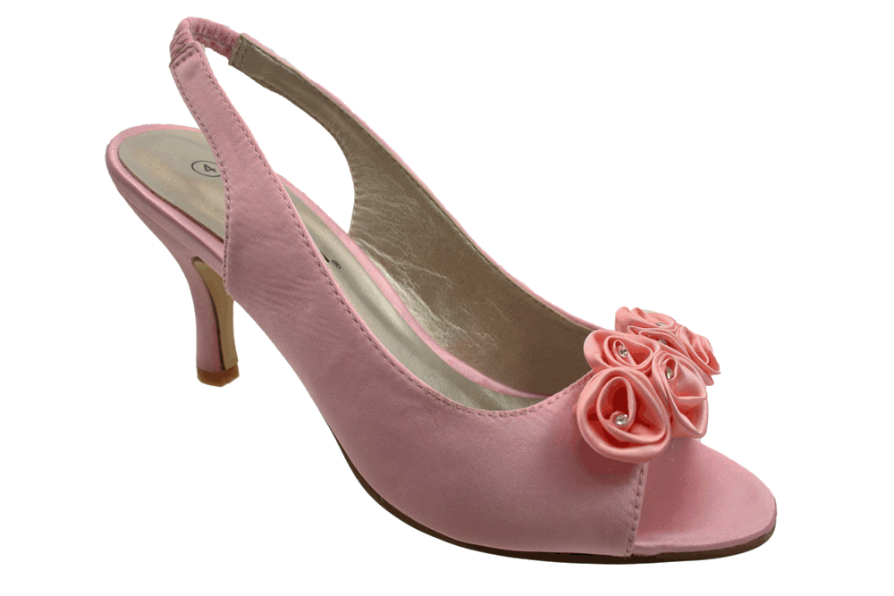 Ladies Wedding Shoes Bridesmaid Pink Prom Sandals Medium Heels Size 3 4 ...