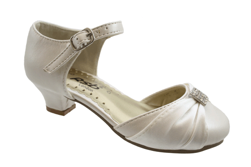 Girls White Silver Ivory Heels Wedding Bridesmaid Communion Sandals ...