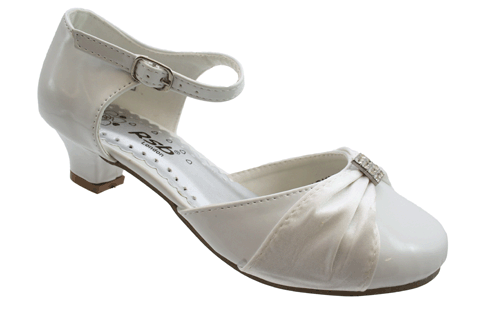 Girls White Silver Ivory Heels Wedding Bridesmaid Communion Sandals ...